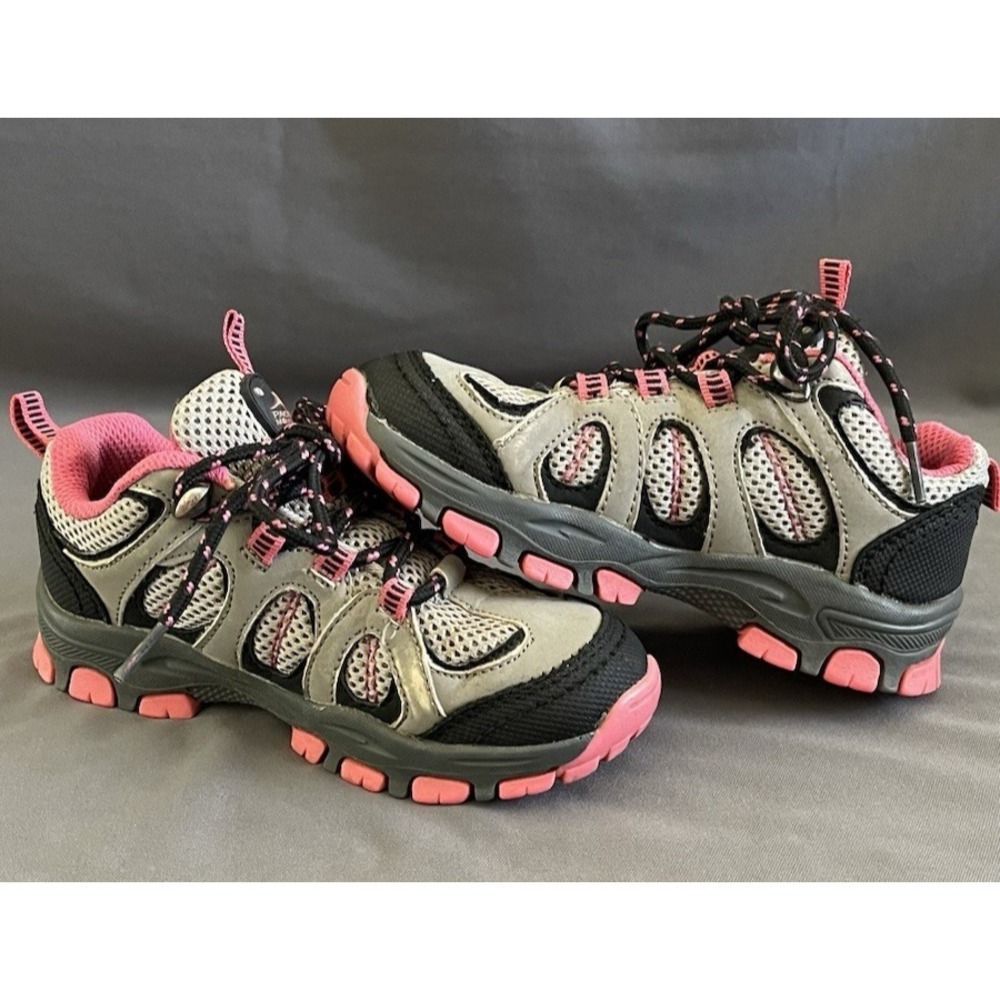 Pacific Mountain Youth Girls Shoe Size 10 Gray Pink Lace Up Hiking Camping